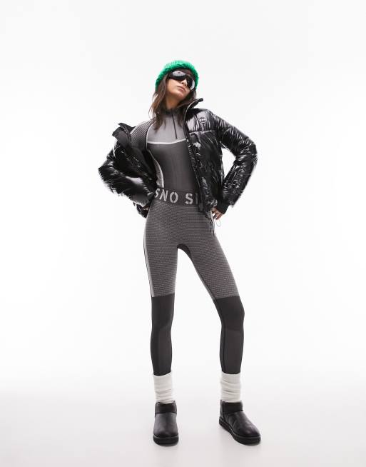 Topshop Sno panelled seamless ribbed ski base layer leggings in black
