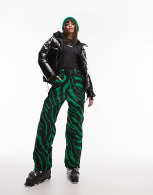 Topshop Sno straight leg ski trouser in green zebra print - ASOS Price Checker
