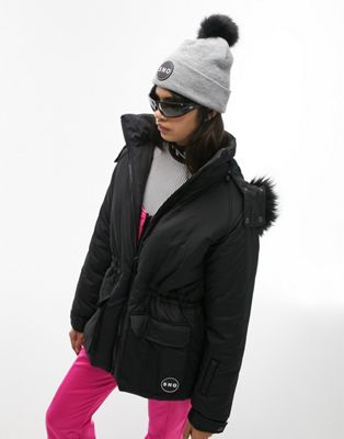 Topshop Sno ski parka coat with fur hood in black - ASOS Price Checker
