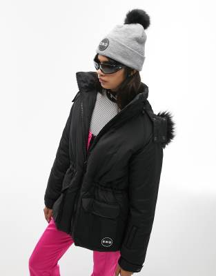 Topshop Sno ski parka coat with fur hood in black - ASOS Price Checker