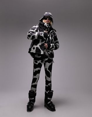 Topshop Sno cow print ski puffer jacket in multi - ASOS Price Checker