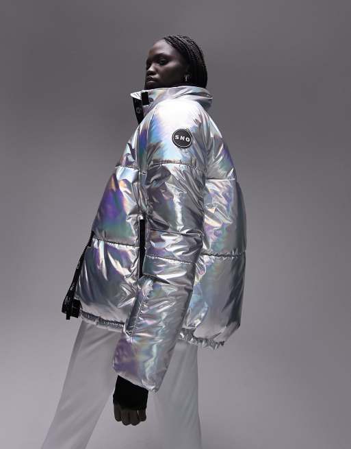Topshop – Sno – Silvermetallisk skidjacka i pufferstil med ståkrage, 2 av 5