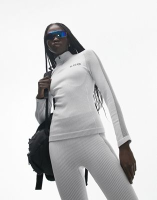 Topshop Sno ski base layer long sleeve zip funnel neck contour top in white