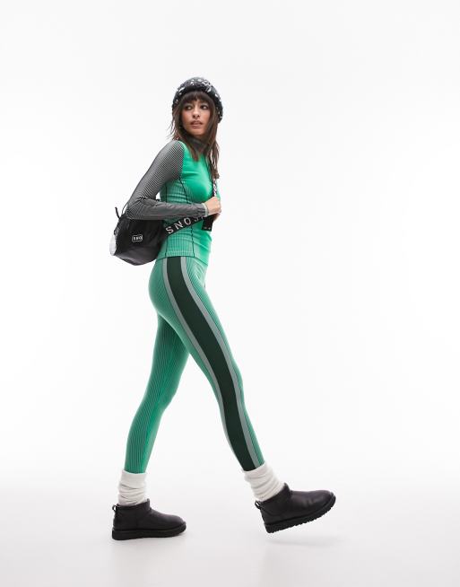 Topshop Sno ski base seamless layer ribbed leggings in green (part of a set)