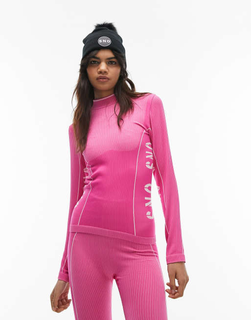 Topshop - Sno - Ski basislaag met lange mouwen en opstaande kraag in roze