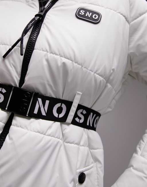 Topshop Sno Faux Fur Trim Belted Ski Coat In White