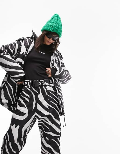 Topshop Sno straight leg ski pants in green zebra print