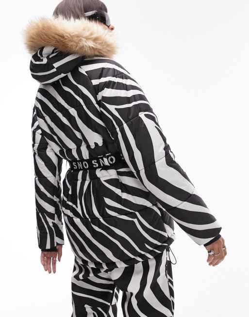 Topshop Sno flared ski pants with braces in zebra print