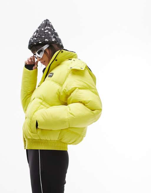 Topshop Sno ski hooded puffer jacket in chartreuse