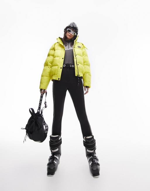 Topshop Sno ski hooded puffer jacket in chartreuse