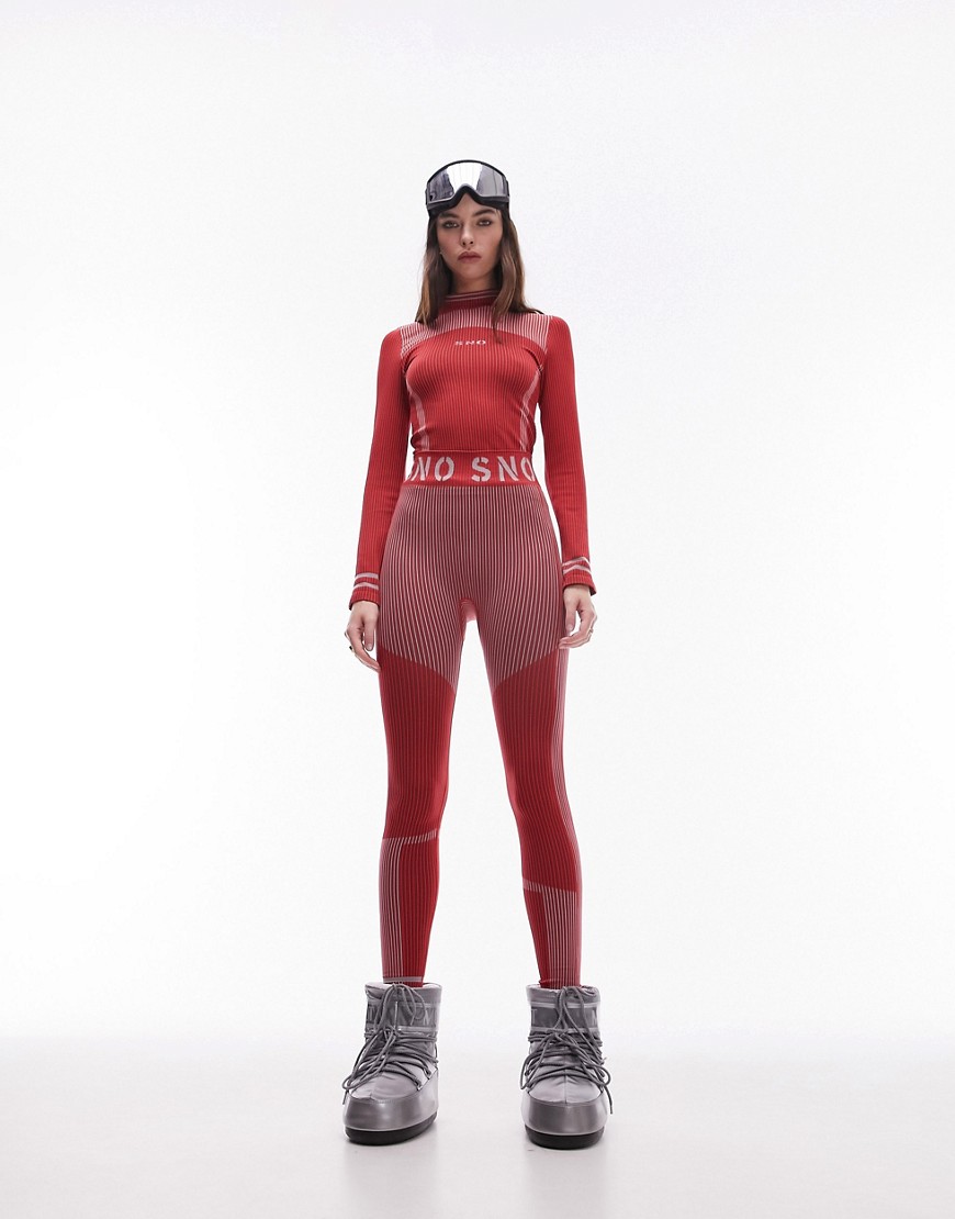 Topshop Sno Ski Seamless Base Layer Ribbed Legging In Red - Part Of A Set