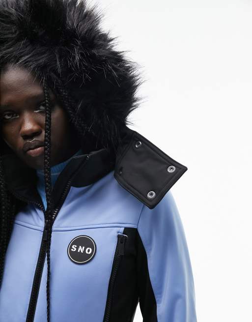 Topshop Sno ski parka coat with fur hood in blue парки