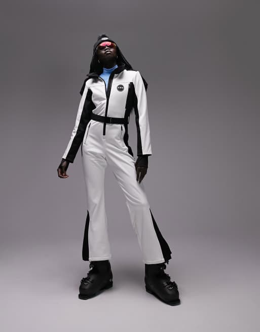 Topshop Sno ski suit with faux fur hood & belt in white