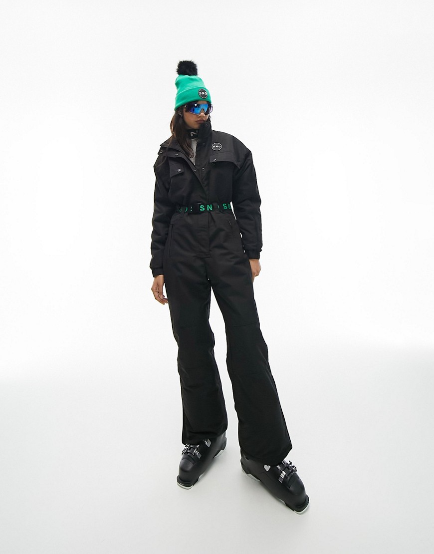 Topshop Sno ski suit with funnel neck & belt in black