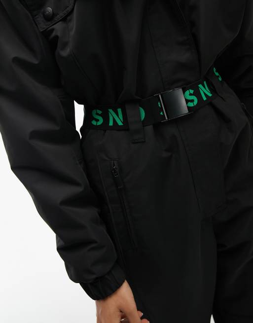 Topshop Sno ski suit with funnel neck & belt in black, 2 of 5