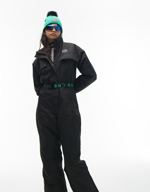 Topshop Sno ski suit with funnel neck & belt in black