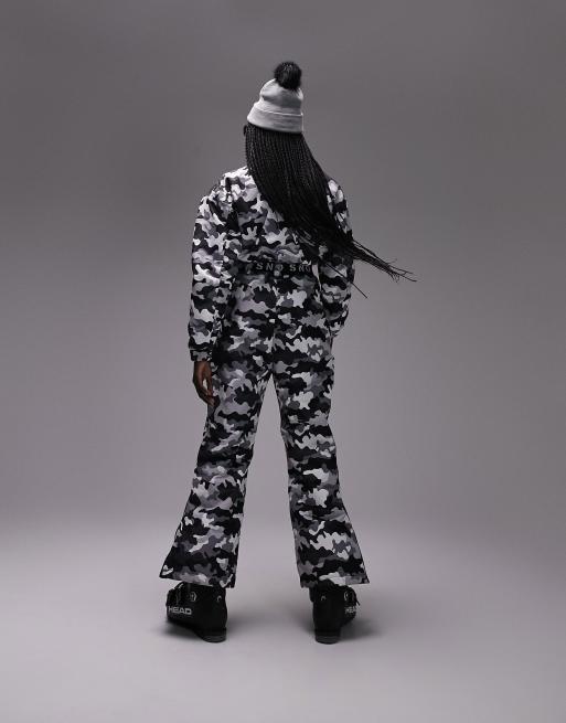 Topshop Sno ski suit with faux fur hood & belt in black