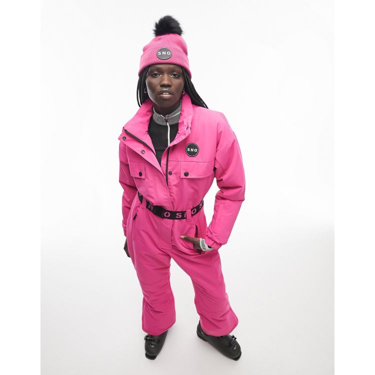 Topshop Sno ski suit with hood and belt in black