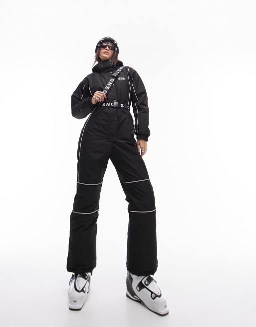 Topshop Sno ski suit with hood and belt in black ASOS