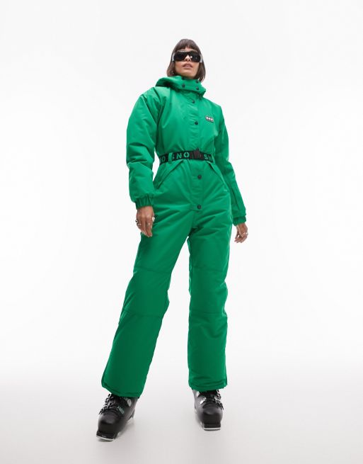 Topshop Sno ski suit with hood and belt in green