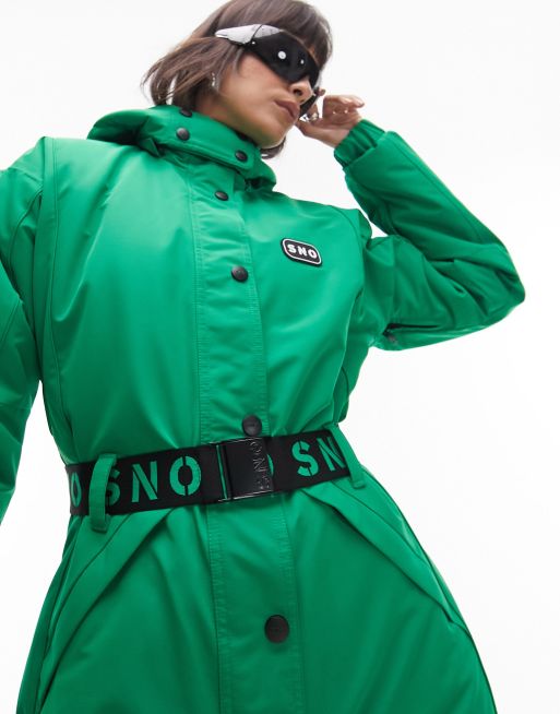 Topshop Sno ski suit with hood and belt in green, 2 of 7