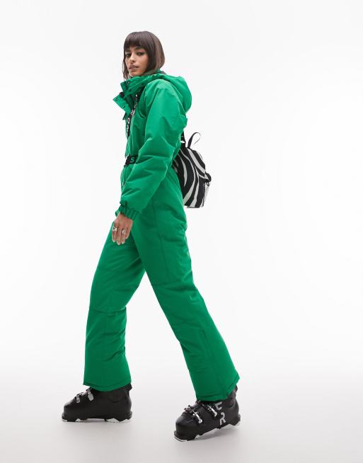 Topshop Sno ski suit with hood and belt in green