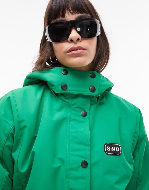 Topshop Sno ski suit with hood and belt in green