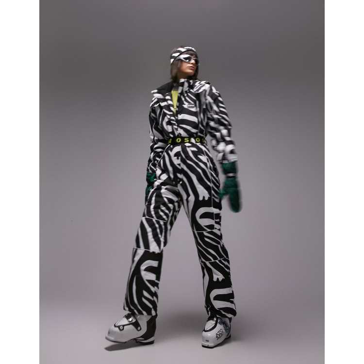 Topshop Sno ski suit with hood and belt in zebra print