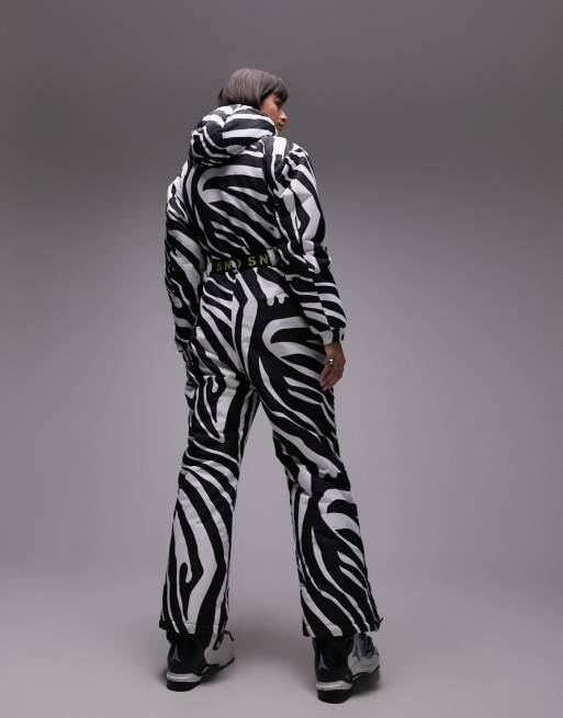 Topshop Sno ski suit with hood and belt in zebra print