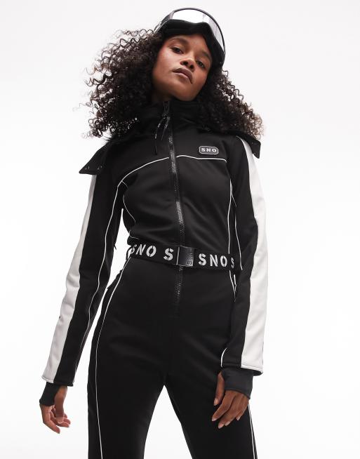 Topshop Sno ski suit with faux fur hood & belt in black - ShopStyle  Jumpsuits & Rompers