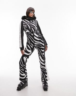 Topshop Sno Ski Suit With Skinny Flare In Zebra Print-multi