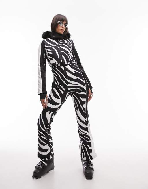 Topshop Sno ski suit with skinny flare in zebra print