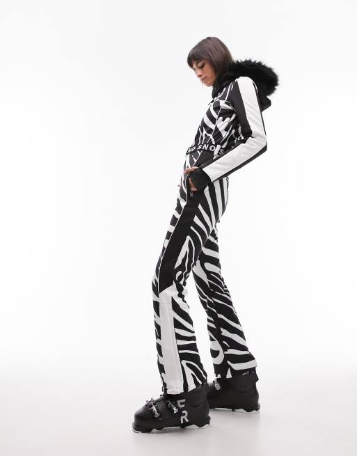 Topshop Sno ski suit with skinny flare in zebra print