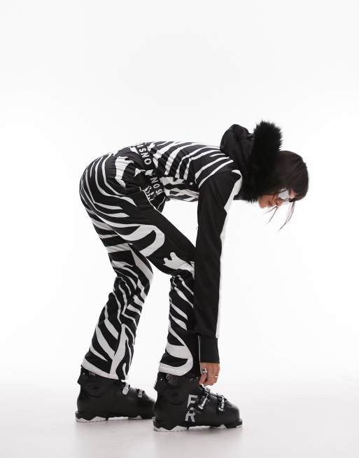 Topshop Sno flared ski pants with braces in zebra print