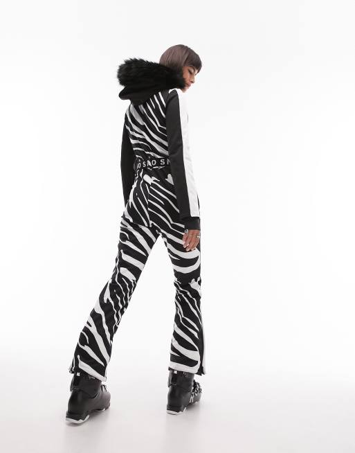 Topshop Sno straight leg ski pants in green zebra print