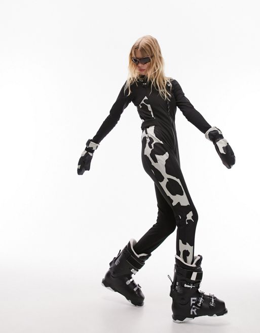 Topshop Sno ski suit with fur hood & belt in white