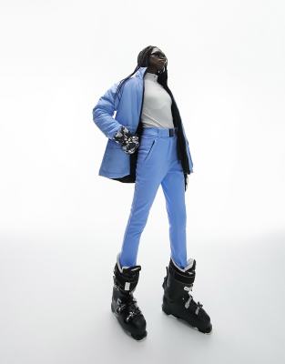 Topshop Sno Ski Parka Coat With Fur Hood In Blue In Blue