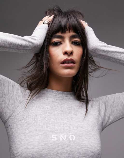Topshop Sno soft stretch seamless over the head ski base layer top in gray heather