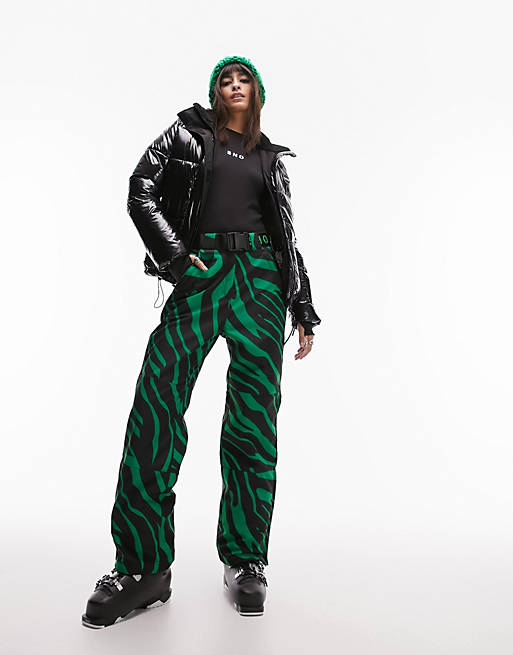 Topshop Sno flared ski pants with suspenders in green