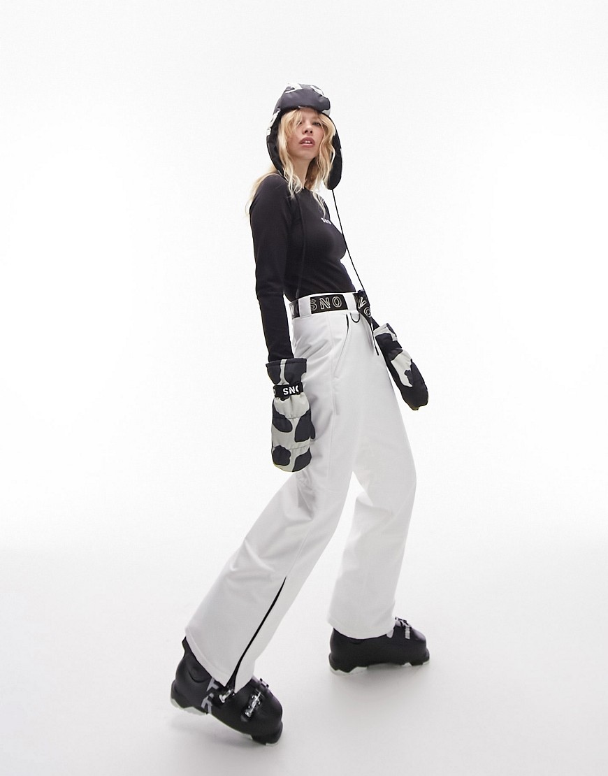 Topshop Sno straight leg ski trouser in ecru-White