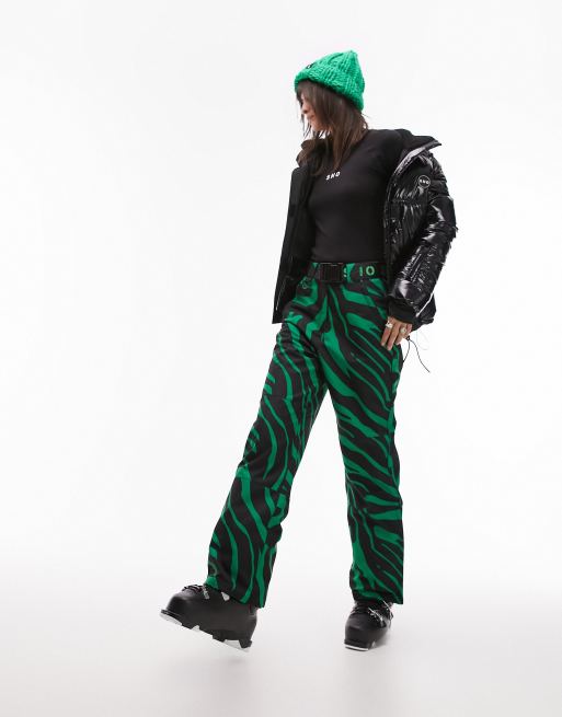 Topshop Sno straight leg ski trouser in green zebra print, 5 of 7