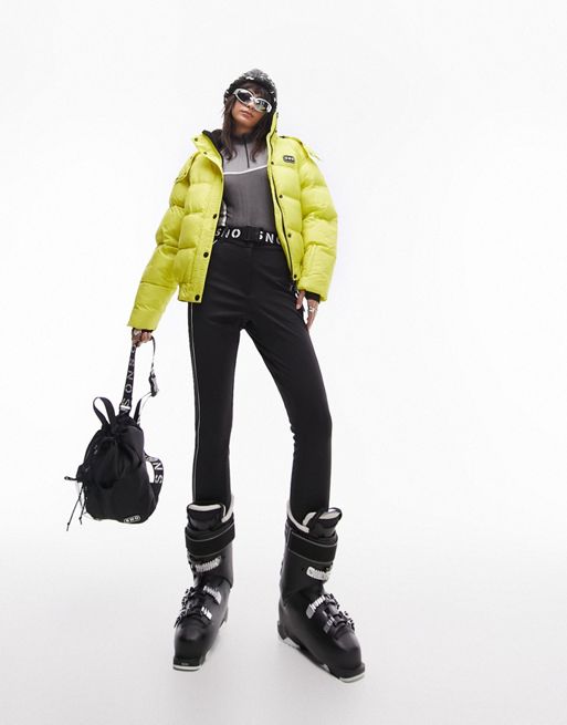 Topshop Sno ski coat with belt and fur trim hood in zebra print