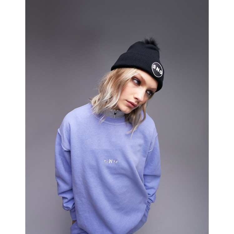 Topshop Sno Sweatshirt in blauer Vintage Waschung mit aufgesticktem Logo Kombiteil ASOS