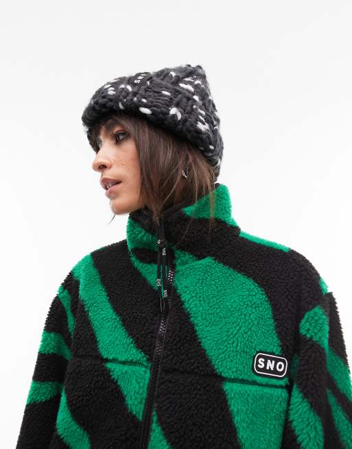 Topshop Sno Veste polaire zippee en imitation peau de mouton a imprime zebre Multicolore