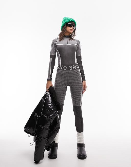 Topshop Sno Zip Through Panelled Seamless Ski Base Layer Bodysuit