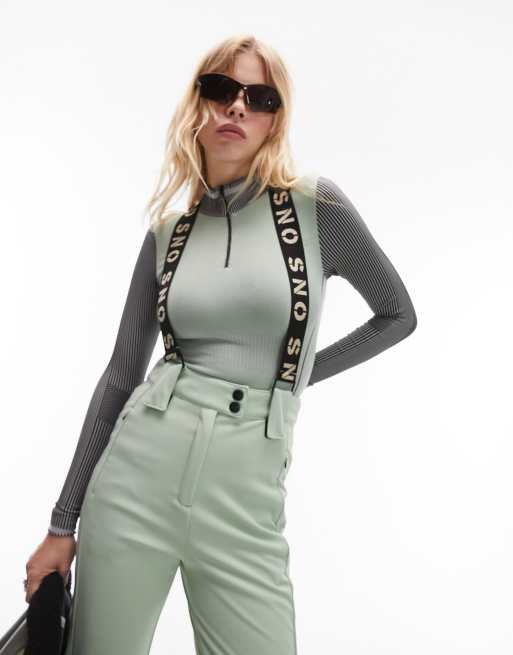 Topshop Sno zip through seamless paneled ski base layer top in mint 