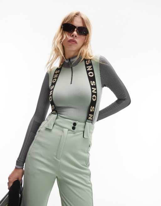 Topshop Sno zip through seamless paneled ski base layer top in mint