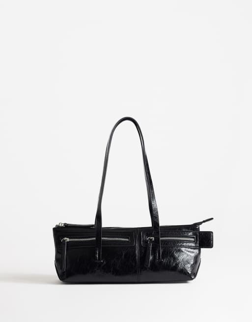 Topshop Snoopy lille skuldertaske med lynlåslomme foran i sort, 1 af 4