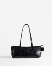 Topshop Snoopy small zip front pocket shoulder bag in black