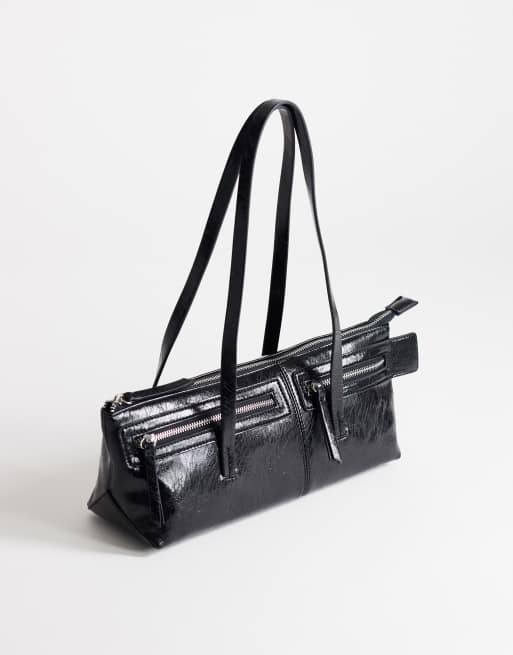 Topshop Snoopy small zip front pocket shoulder bag in black, 2 of 4